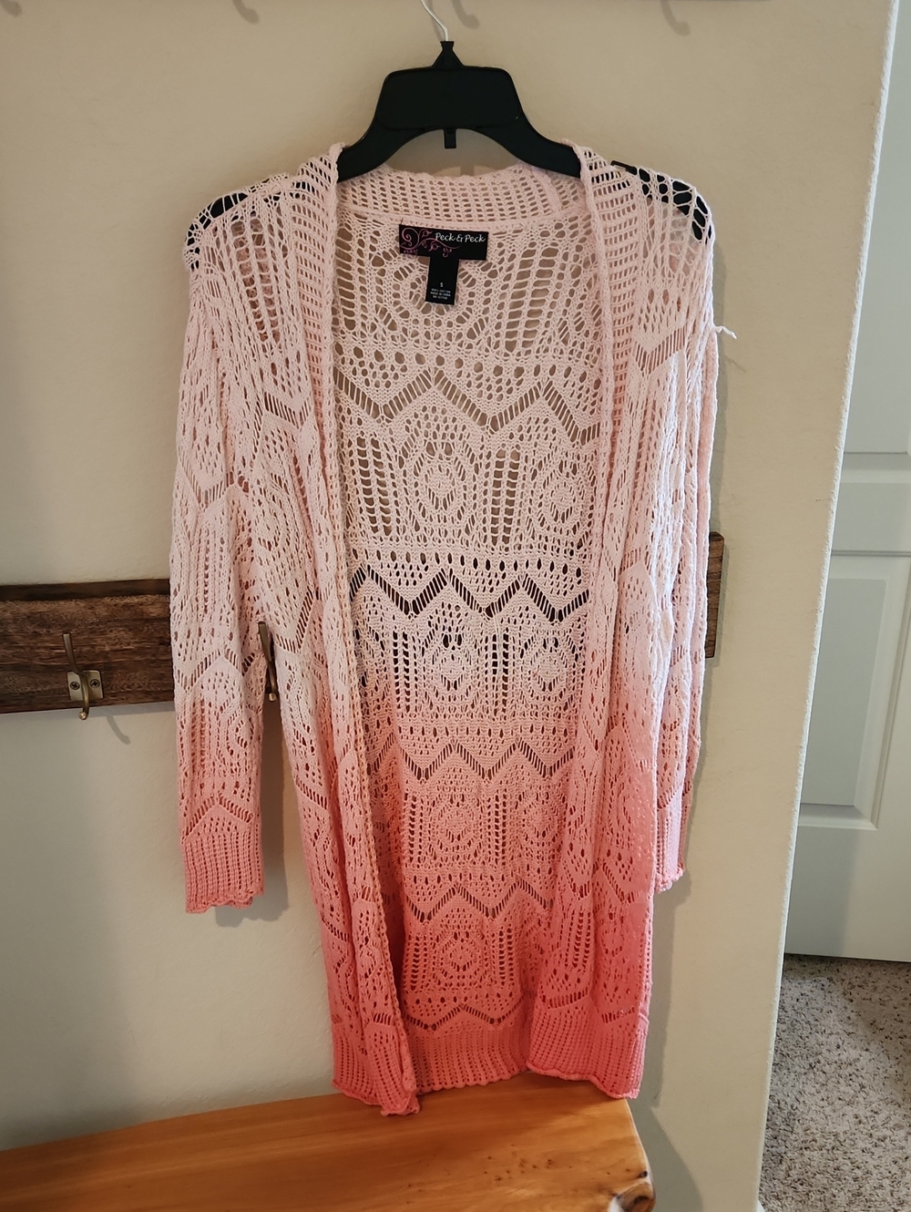 Peck & Peck Pink to Coral Open-Knit Ombre Cardigan